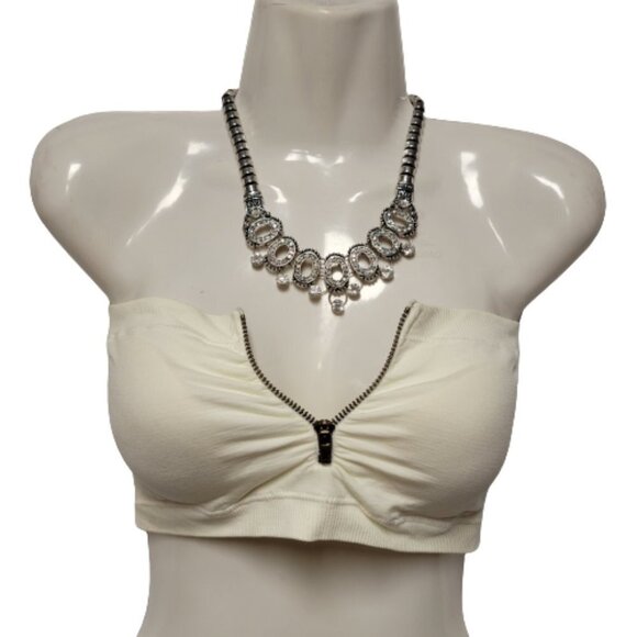 CREAM Color Padded Tube Top Zippered Bandeau One Size - New - Picture 2 of 7